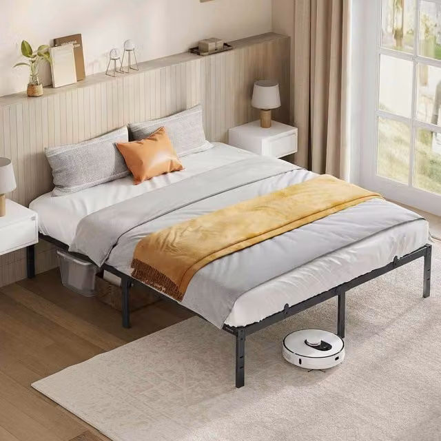 The Bazaarist Modern King Size Metal Platform Bed Frame with Underbed Storage, Black, W/D/H: 150 x 200 x 35.6 cm