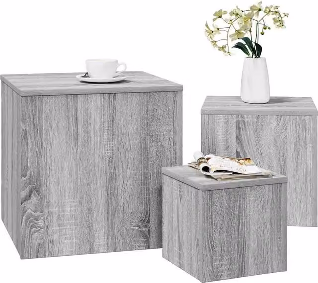 Berkfield Home Set of 3 Nesting Side Tables in Grey Sonoma Matt MDF – 1