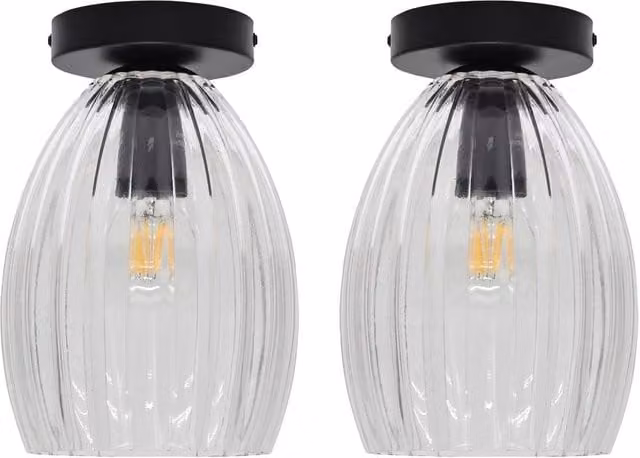 First Choice Lighting Birch Set of 2 Black Ceiling Light Fittings with Transparent Fluted Glass – 1