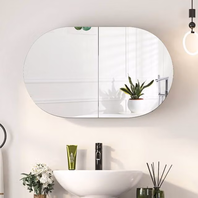 KEEPREAPER Sleek Black Bathroom Mirror Cabinet with Butterfly Doors and Internal Shelves, W: 40 cm, H: 66 cm