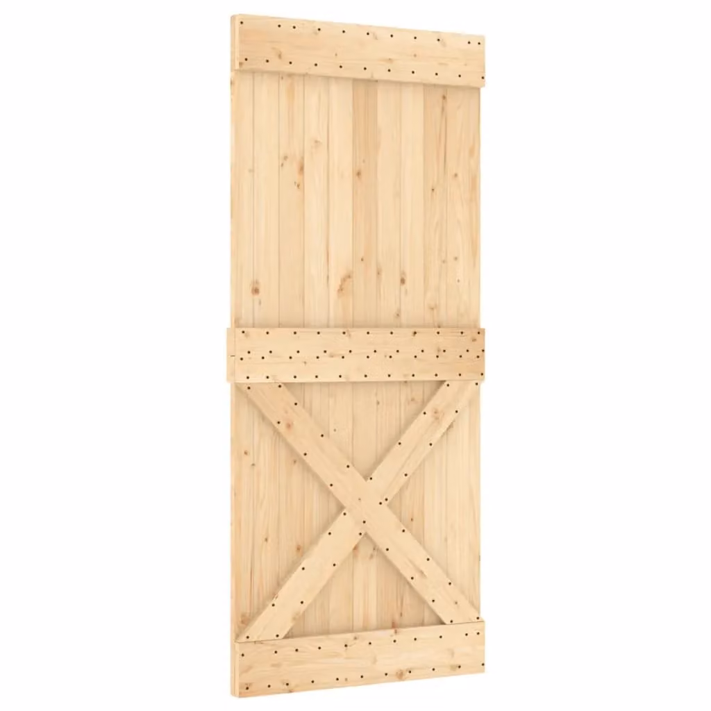 Berkfield Home Rustic Solid Wood Pine Sliding Door with Hardware Set, Brown, W: 90 cm, H: 210 cm