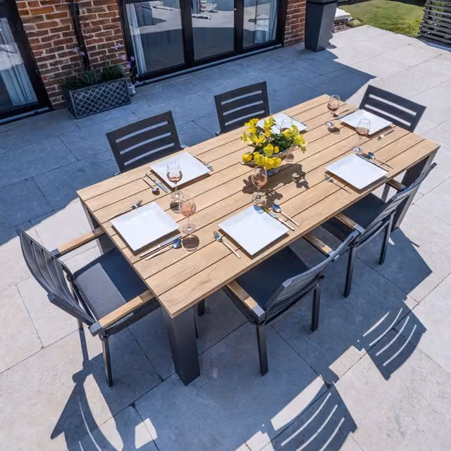 Bracken Outdoors Seattle 6 Seat Rectangular Teak and Grey Powder Coated Aluminium Dining Set
