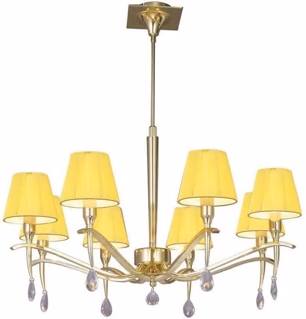 Netlighting Siena Round 8-Light Pendant Lamp with Brass, Crystal and Amber Cream Fabric Shades