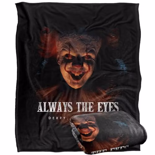LOGOVISION IT Welcome to Derry Pennywise Always The Eyes Super Soft Fleece Throw Blanket, Multicolour, W: 127 cm x D: 152.4 cm – 1
