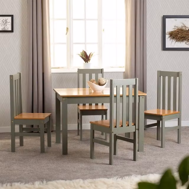 Seconique Ludlow Dining Set with 4 Chairs in Green and Oak Effect