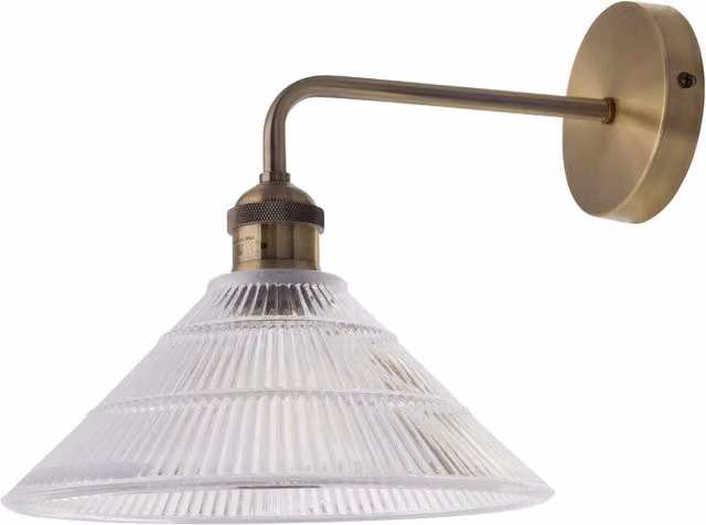 First Choice Lighting Isaac Antique Brass Wall Light with Transparent Glass Shade in Gold – 1