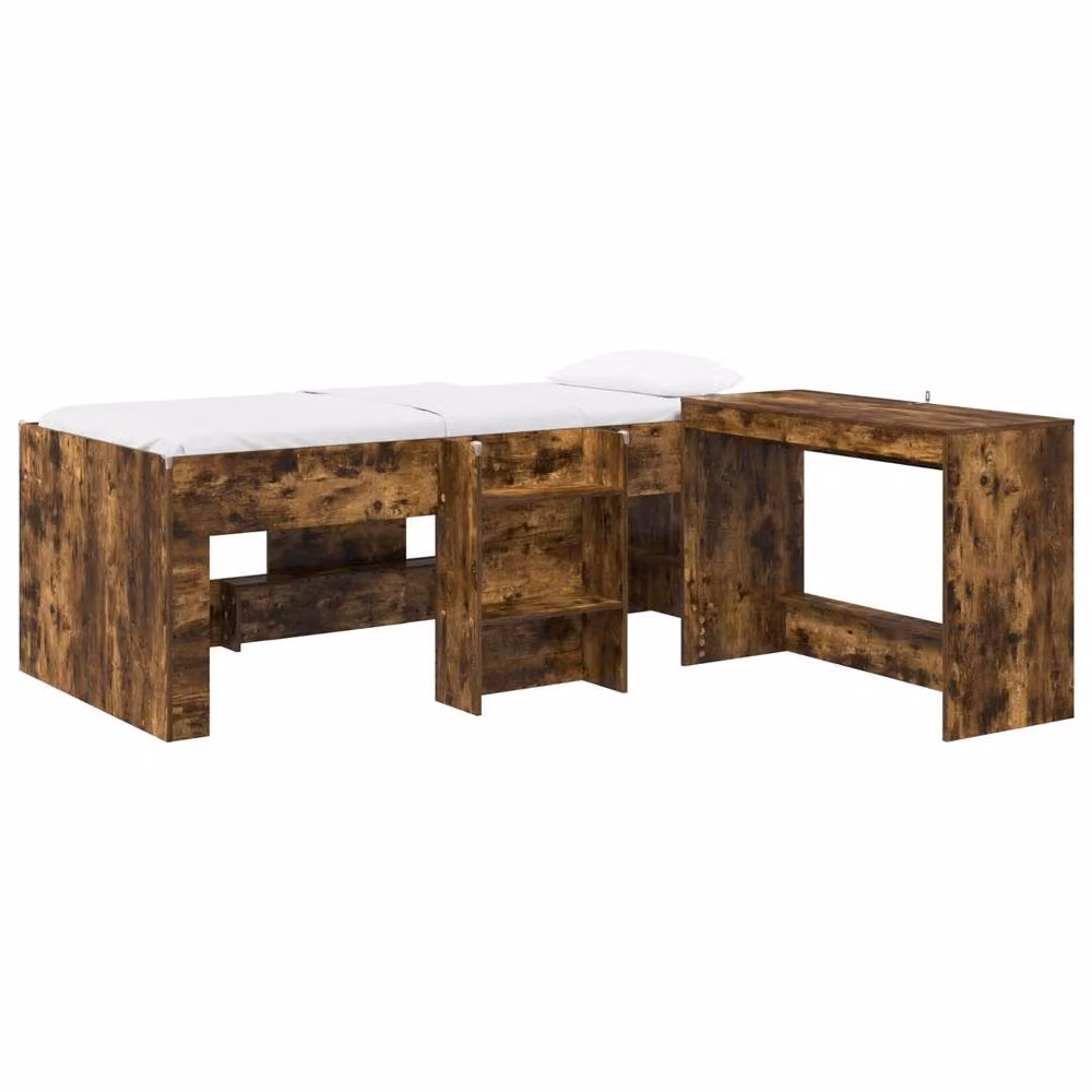 Berkfield Home Kids High Bed Frame with Desk and Stairs in Smoked Oak Brown – 2