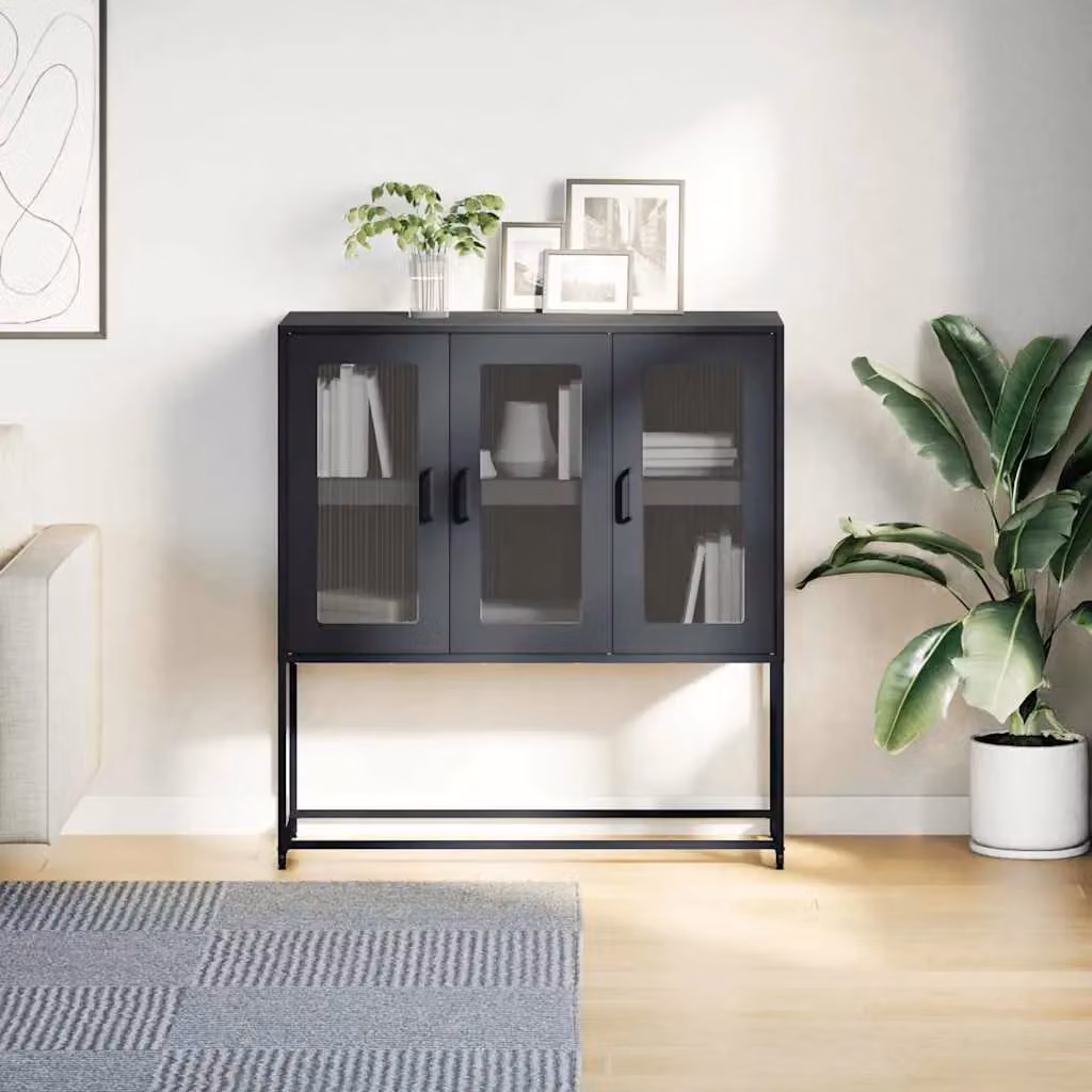 Berkfield Home Industrial Sideboard in Matt Black Metal, W/D/H: 100.5 x 39 x 107 cm – 2
