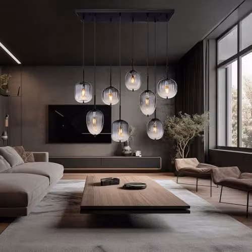 Globo Lighting Netlighting Attila Cluster Pendant Lamp in Black with Smoky Glass Spheres, 8x E14, H 120 x W 102.5 x D 32.5 cm – 3