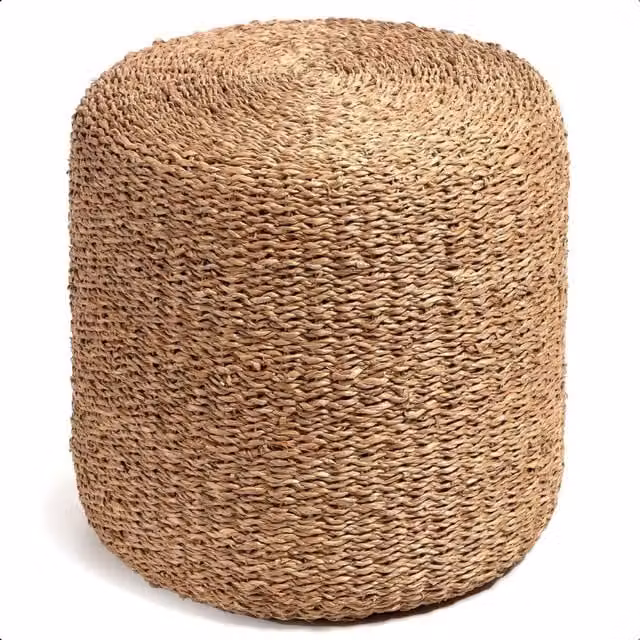 Idooka Boho Cylindrical Rattan Pouffe in Beige and Brown