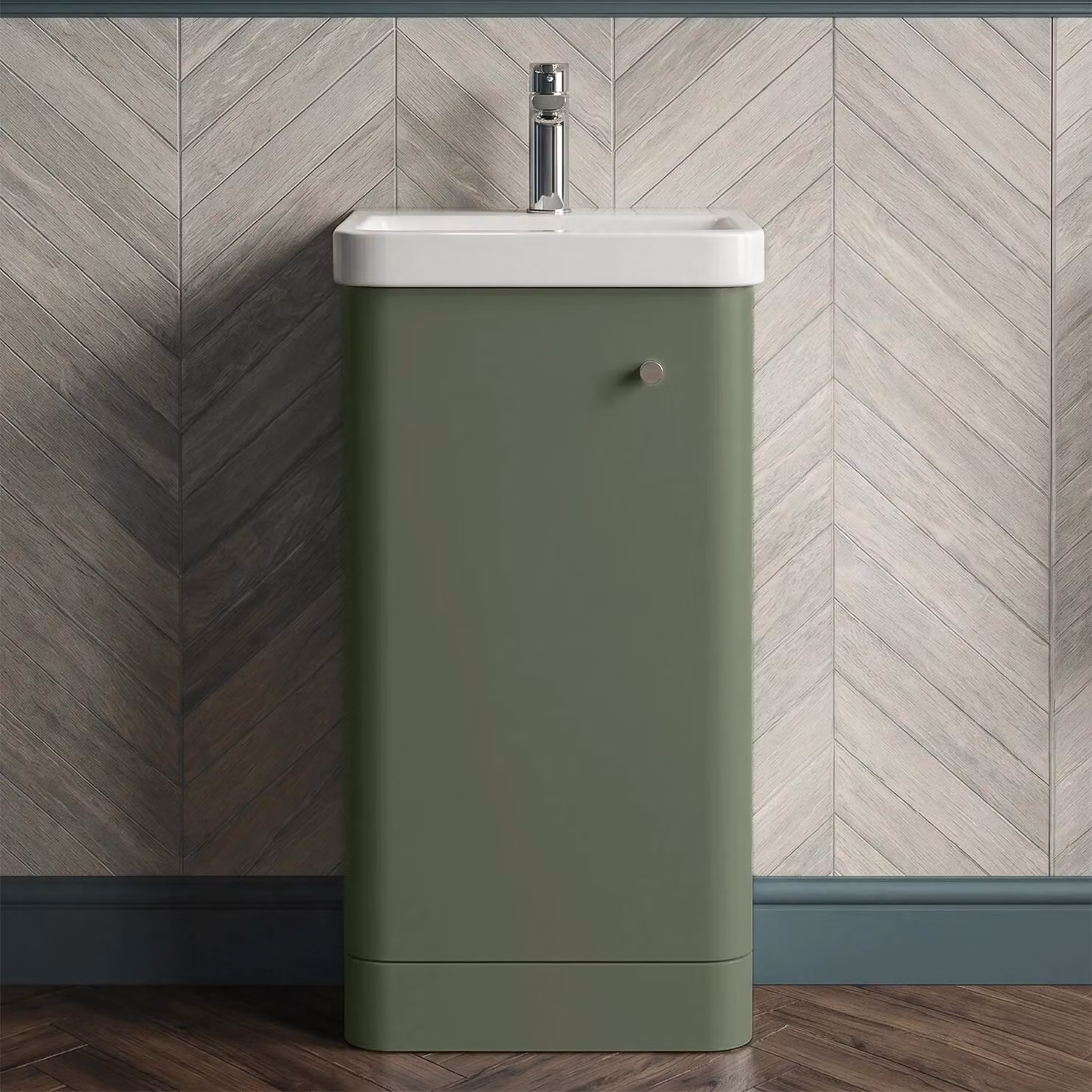 Balterley Modern Freestanding 1 Door Bathroom Floor Vanity Unit with Basin in Satin Green, W: 40.5 cm – 4