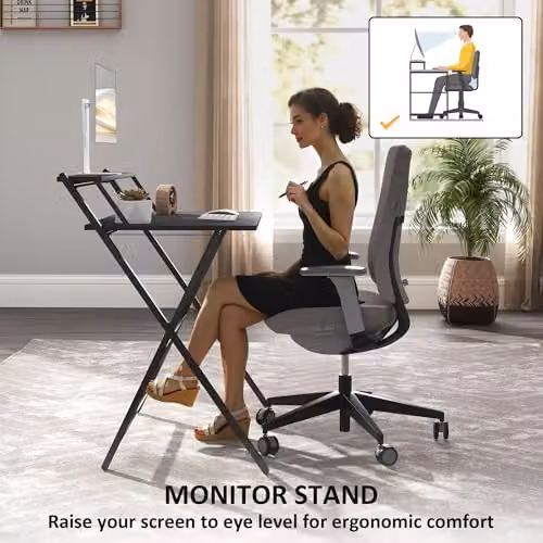 HOMCOM Black Folding Computer Desk with Monitor Shelf, W: 81.5 cm, D: 62 cm, H: 86.5 cm – 4