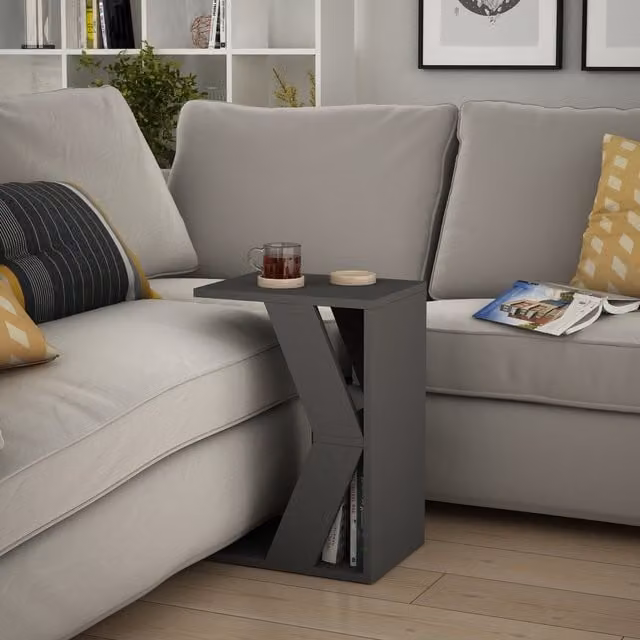 Decortie Naze Modern C Shape Multipurpose Table in Anthracite Grey, H 57 cm x W 40 cm