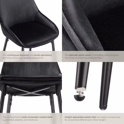 tectake Set of 2 Siera Bar Stools with Velvet-Look Covers in Black – 6