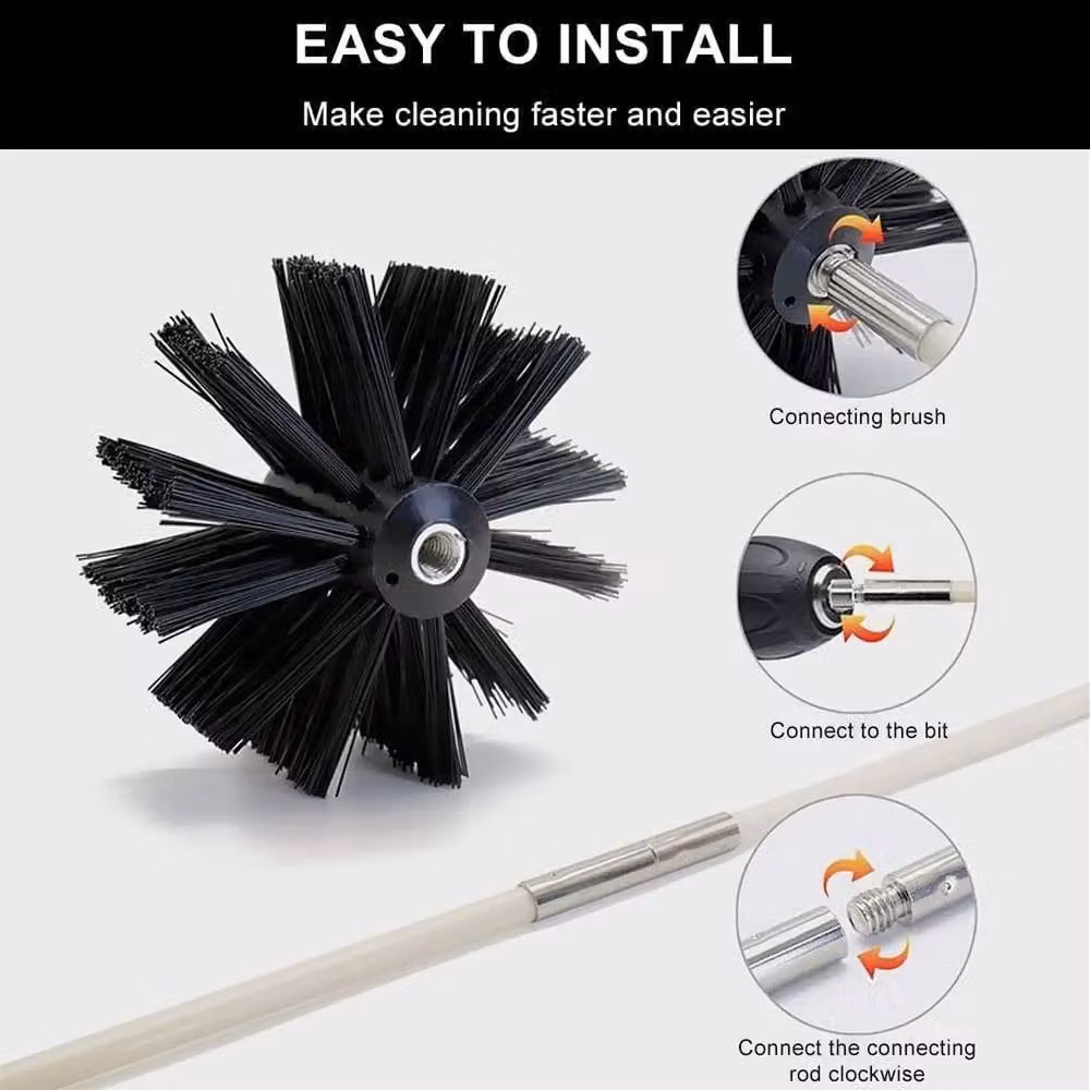 FLAVORA Black Pipeline Flue Sweeping Cleaning Brush and Rods – 5