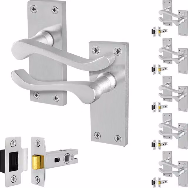 AFIT Satin Chrome Scroll Door Handle and Latch Set, 6 Pairs, Silver, W/D/H: 15 x 15 cm