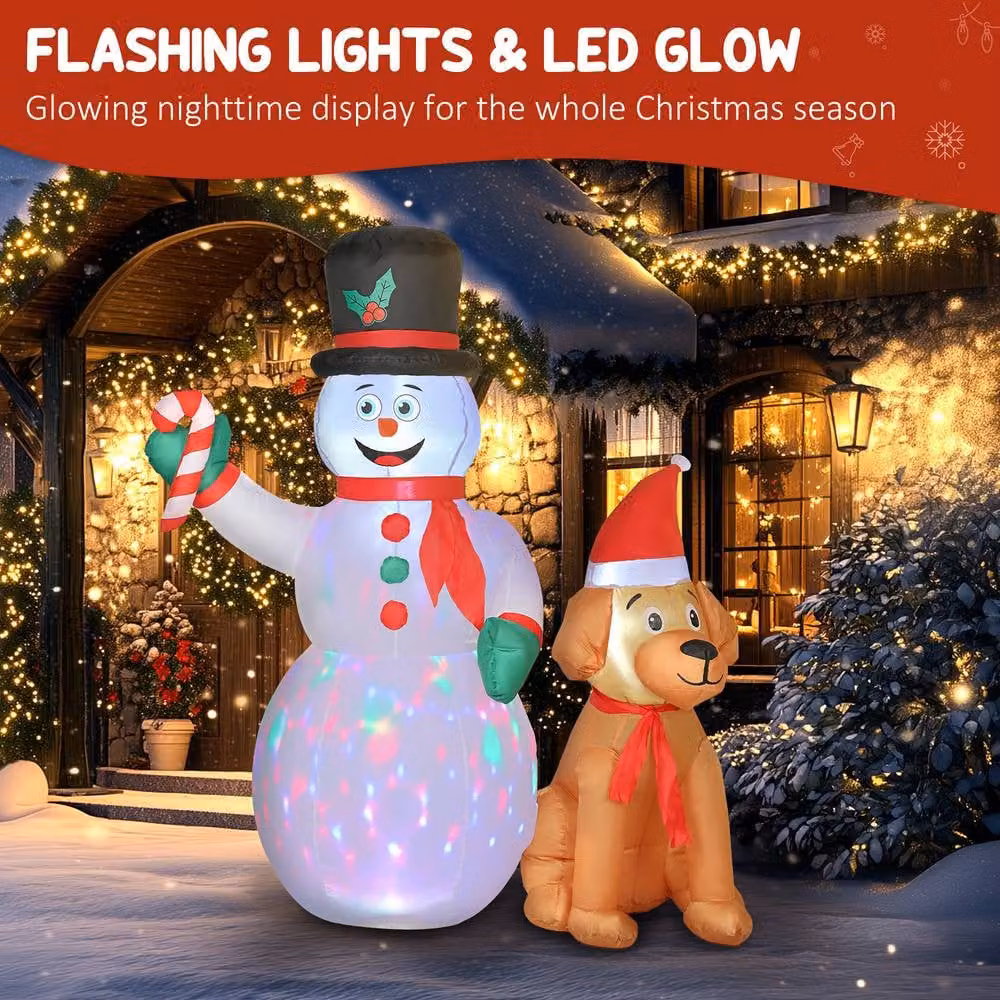 OUTSUNNY 6ft White Inflatable Christmas Decoration with Built-in LED Light – 4