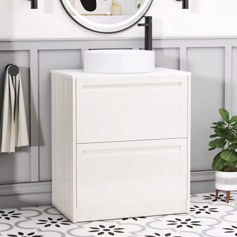 Royal Bathrooms Elmore Classic White Floor Standing Vanity Unit with 2 Drawers and Art Basin