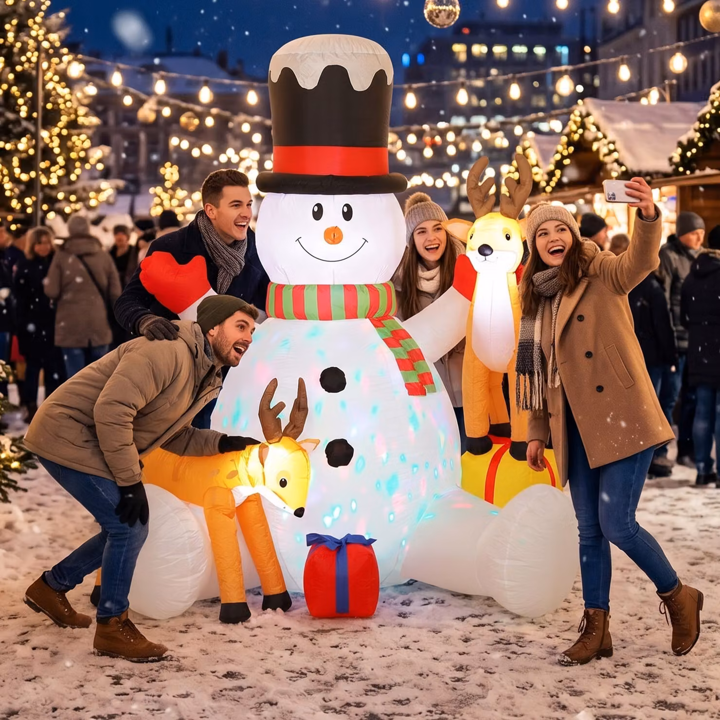 Outsunny 7ft Giant Christmas Inflatable Snowman with 2 Reindeer and LEDs, White and Brown Outdoor Blow Up Decoration – 8