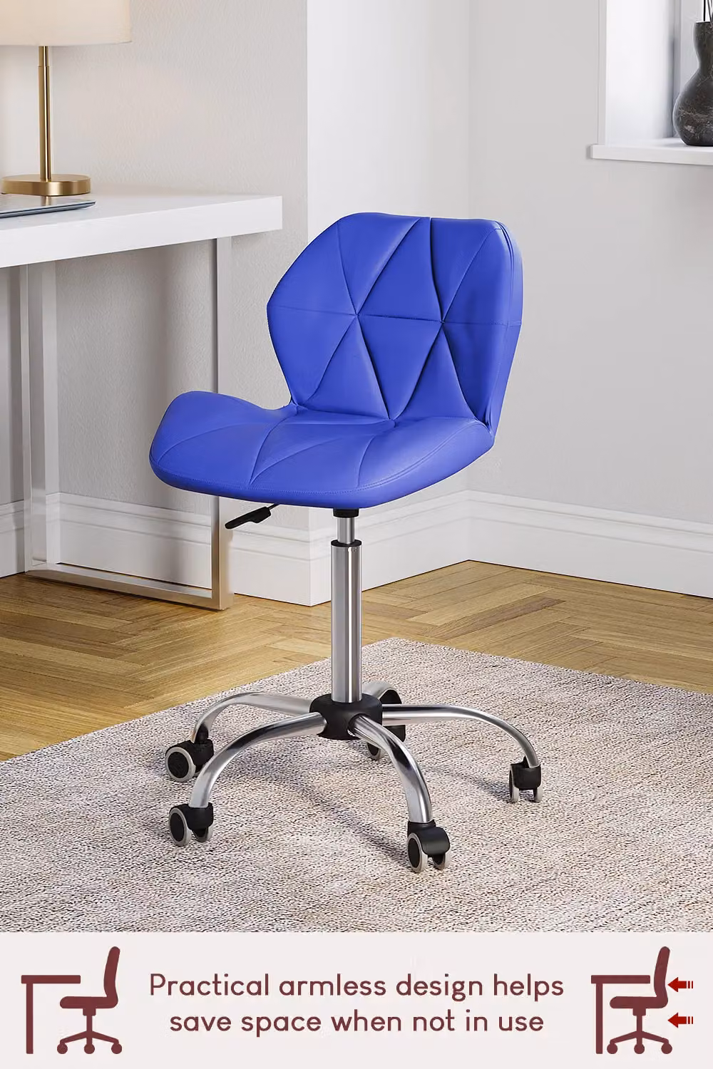 Vida Designs Geo Ergonomic Blue Fabric and Synthetic Leather Adjustable Swivel Chair with Armrests – 5