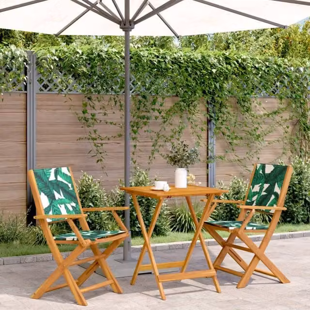 Berkfield Home 3 Piece Bistro Set in Green with Acacia Wood and Floral Fabric – 1