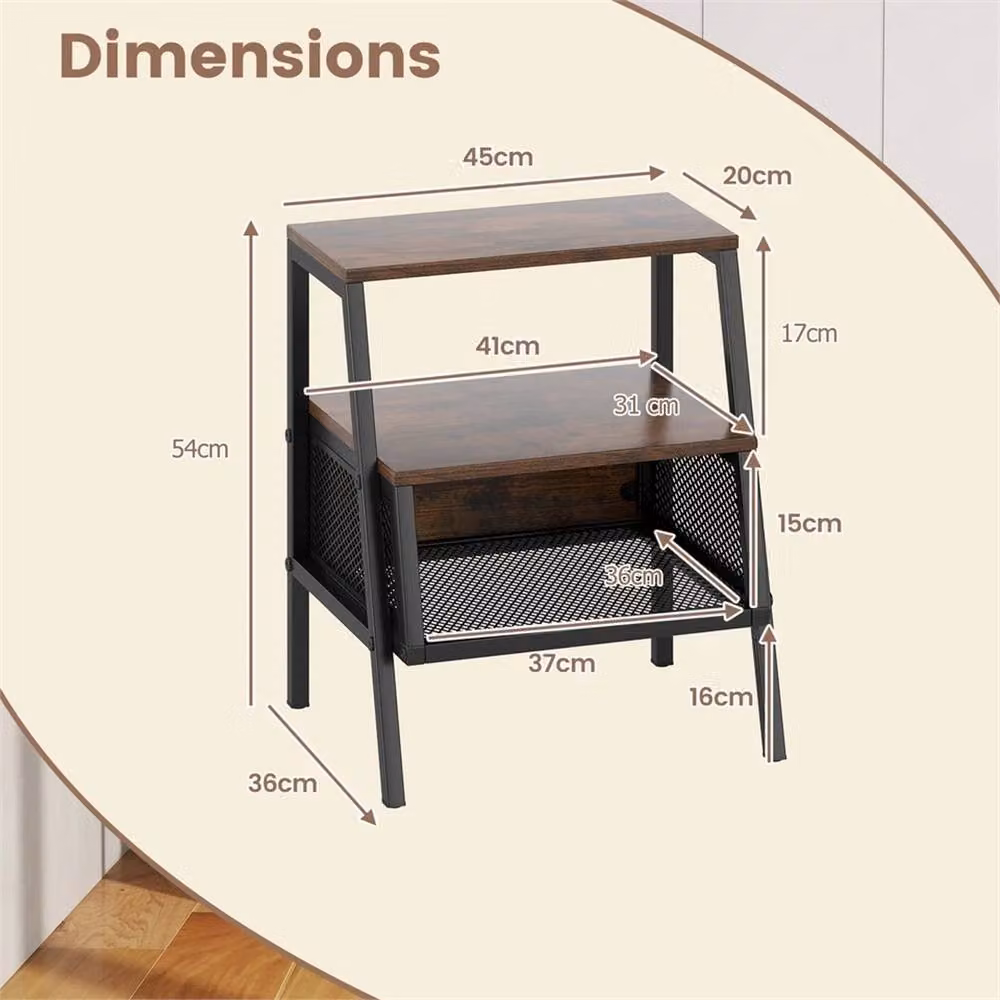 KORVIXA Industrial 3-Tier Nightstand and End Table in Brown – 2