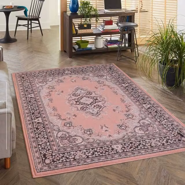 DS Living Classic Plush Rectangular Rug in Pink, W: 200 cm, D: 290 cm