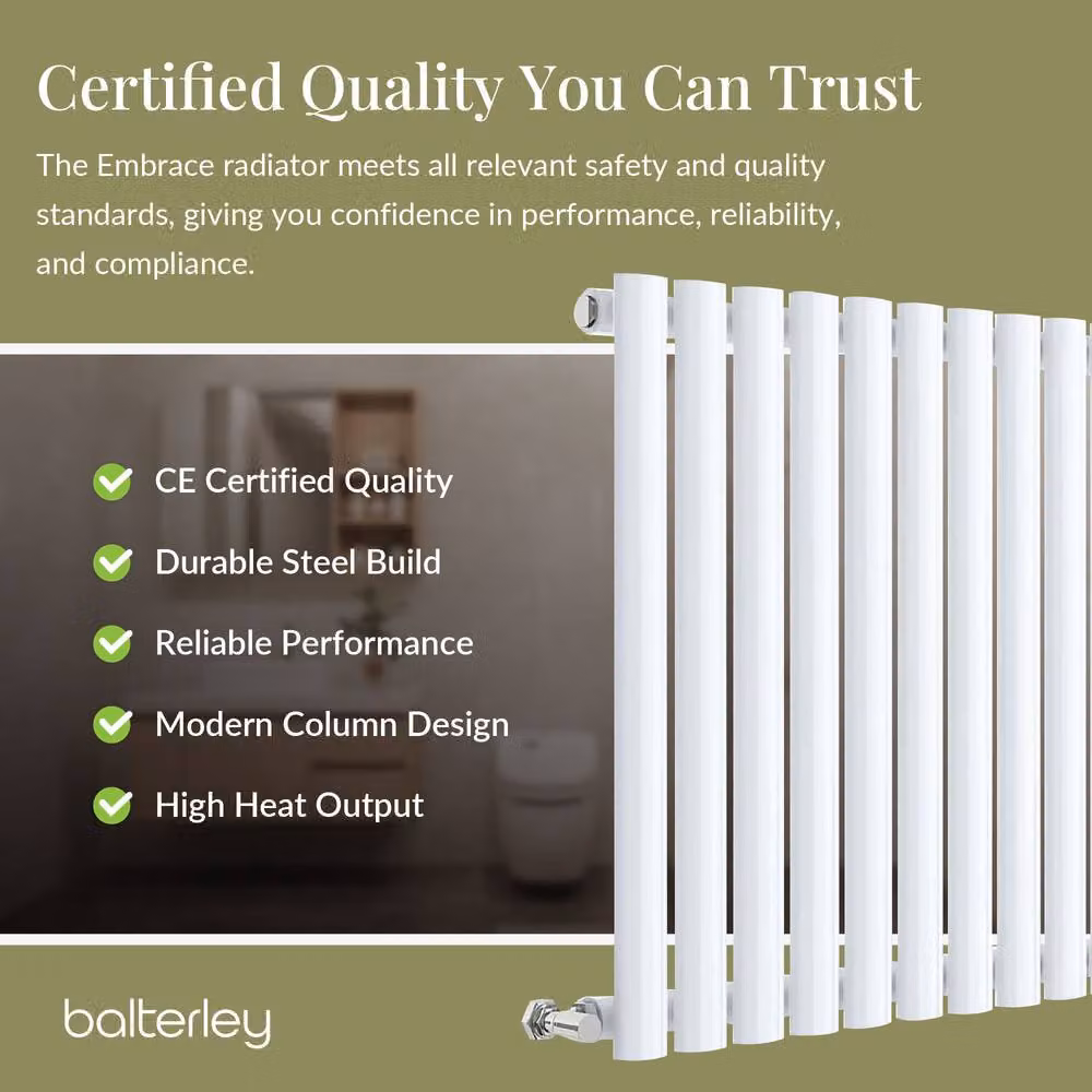 Balterley Embrace Horizontal Single Panel Steel Radiator, White, W: 99.2 cm, H: 60 cm – 3