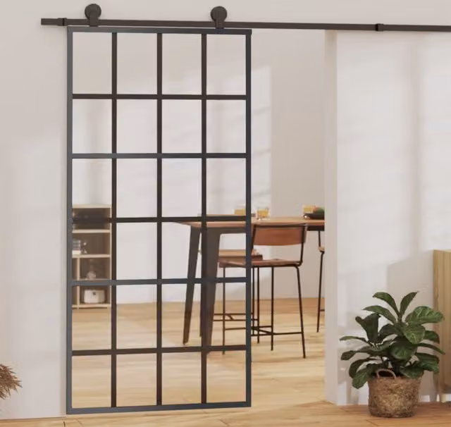 Berkfield Home Sliding Door with Hardware Set, Black ESG Glass and Aluminium, W: 102 cm, H: 205 cm