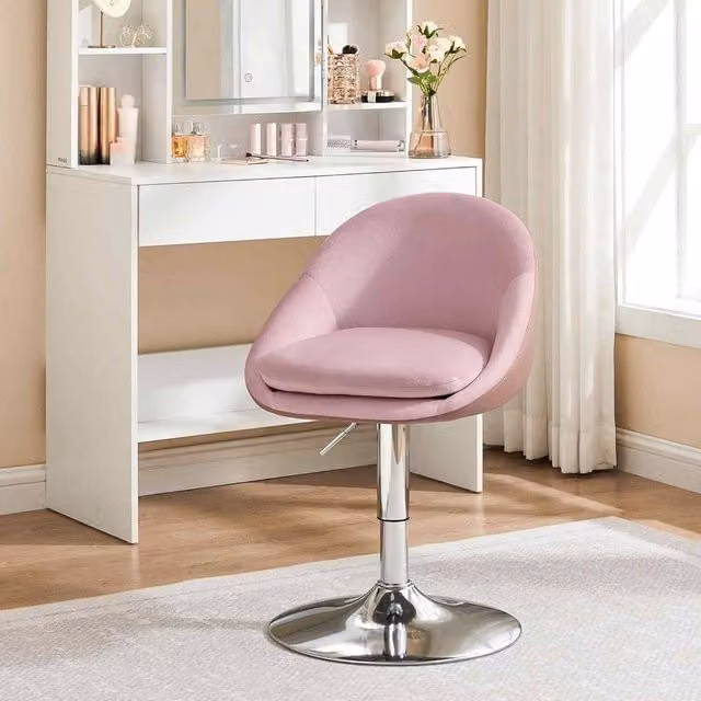The Bazaarist Adjustable Swivel Vanity Chair with Backrest in Dusty Pink Velvet – 1