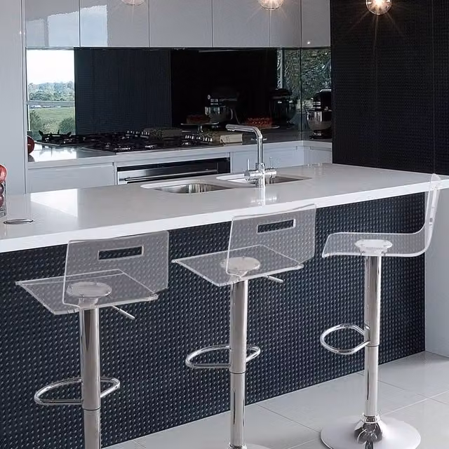 Wyld and Coco Set of 2 Transparent Acrylic Bar Stools with Swivel Gas Lift and Adjustable Height in Clear