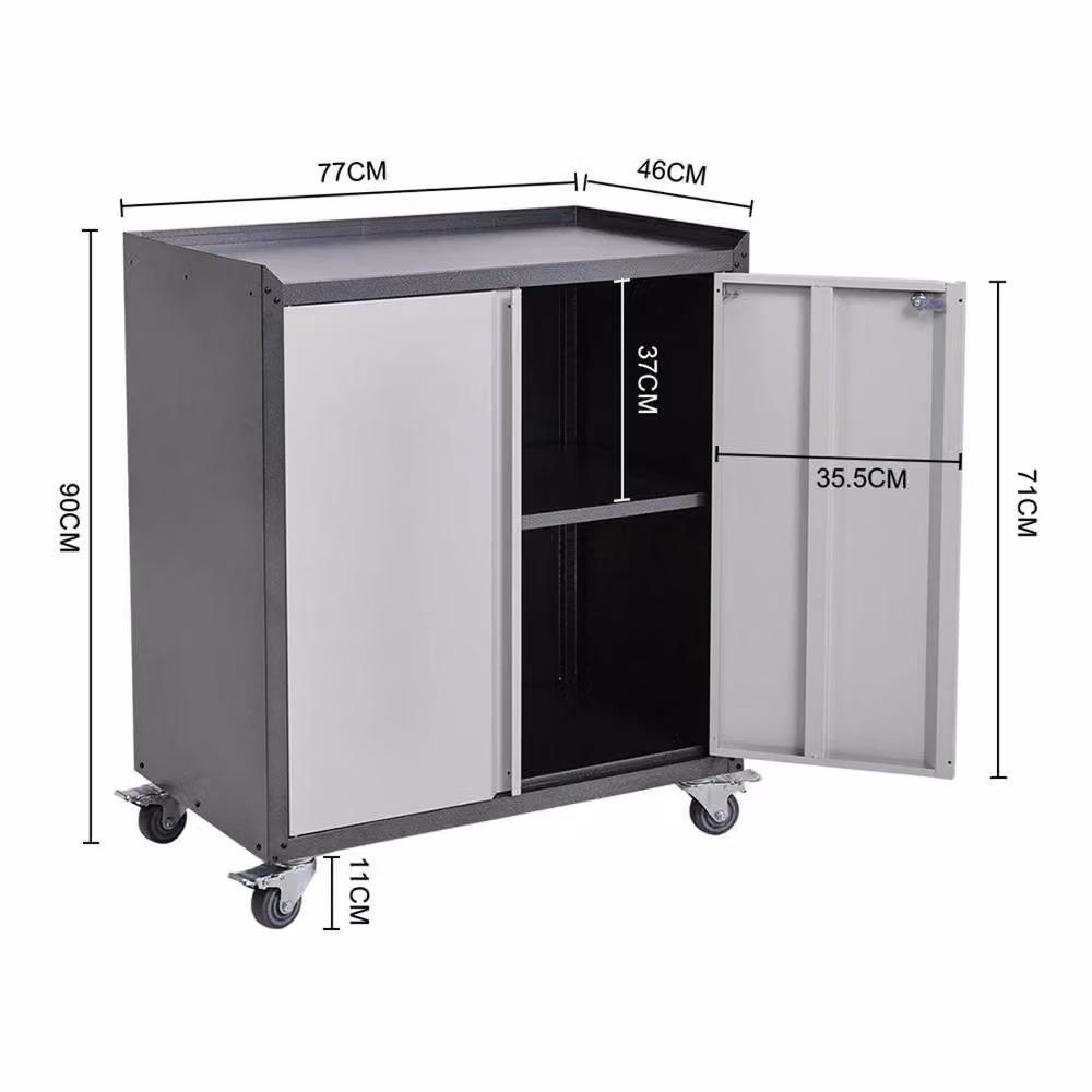 Nordara Grey Metal 2-Door Lockable Cabinet with Adjustable Shelves and Hinged Doors – 2
