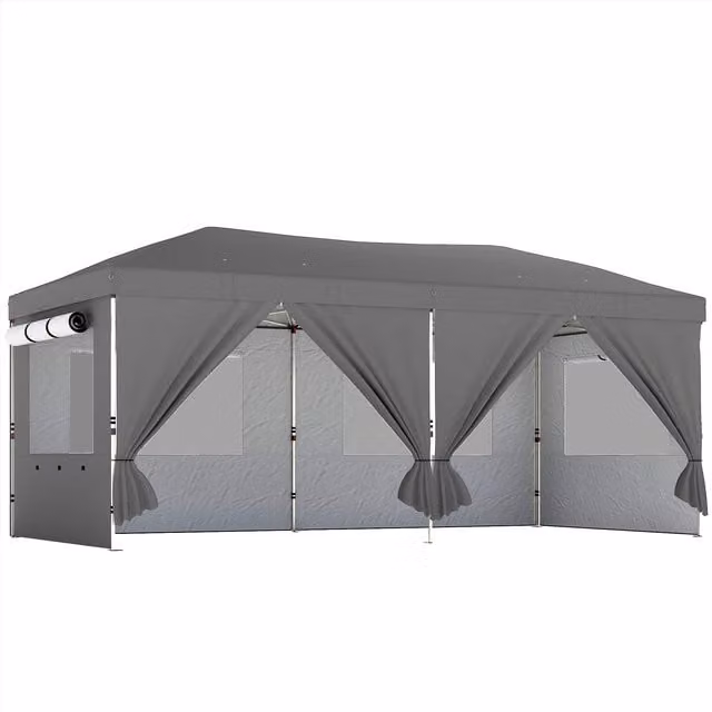 Outsunny Pop Up Garden Gazebo Canopy with 6 Sidewalls and UV50+ Protection, Dark Grey, W: 6 m, D: 3 m