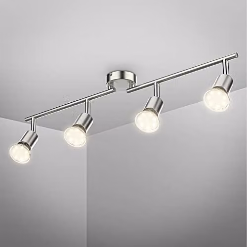 B.K.Licht Modern LED Ceiling Spotlight Bar in Silver, 4x GU10 Adjustable Heads, Warm White, W/D/H: 60.5 x 10.5 x 10.5 cm – 1