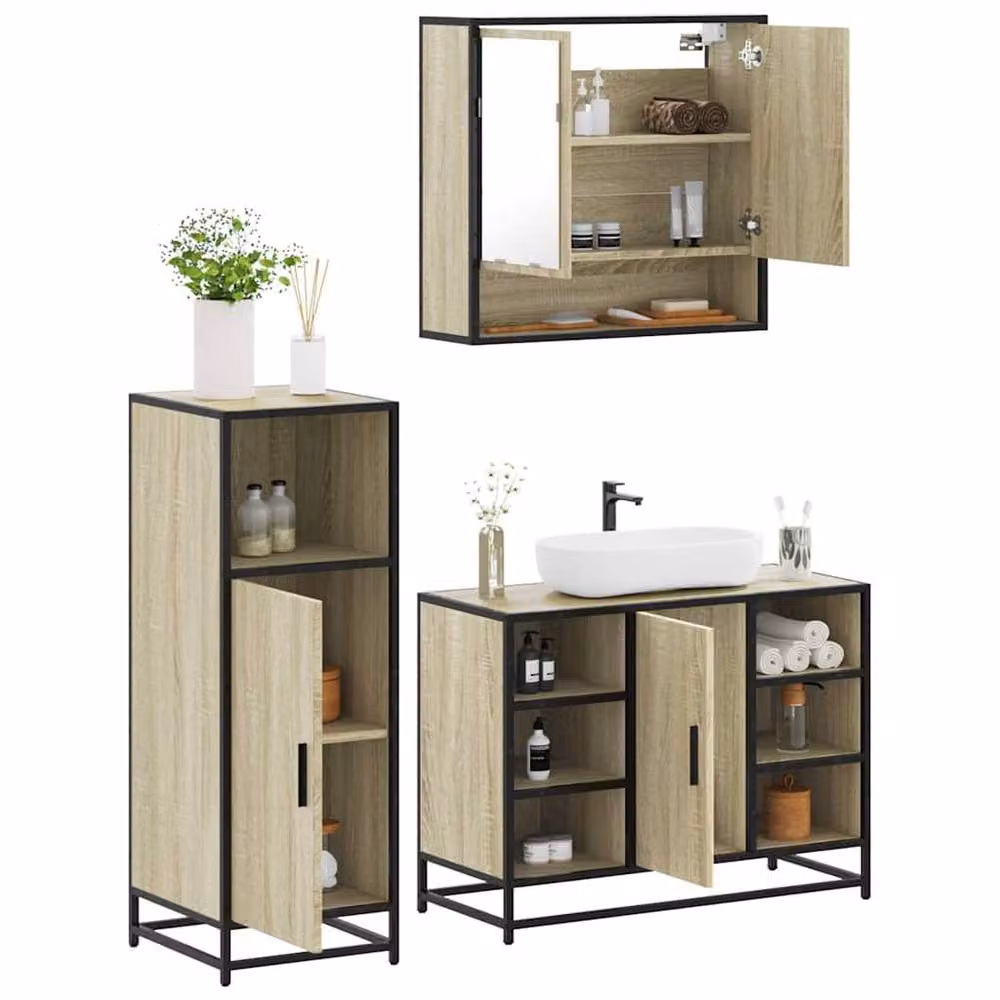 Berkfield Home 3 Piece Industrial Bathroom Furniture Set in Brown and Sand – 2