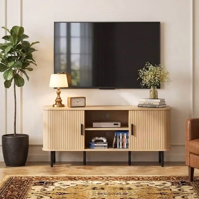 STILVORA Mid-Century TV Unit with Shelves and Cupboards in Oak and Brown