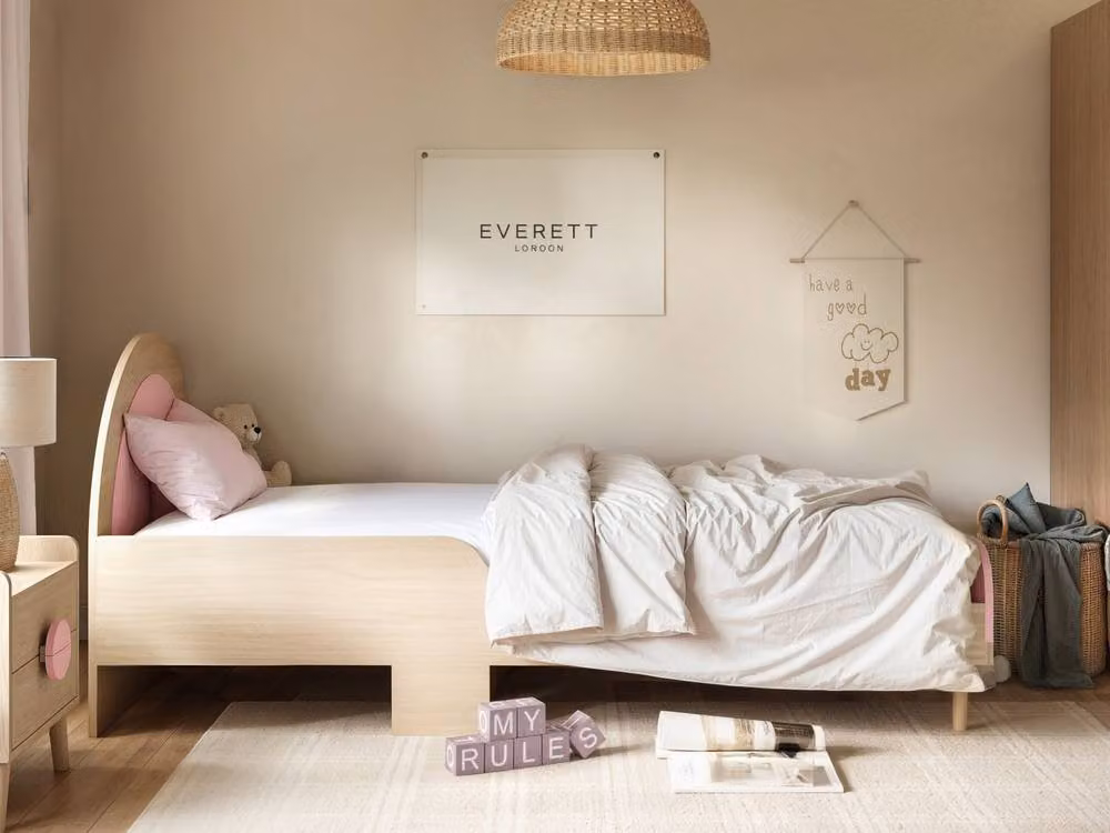 Flair Noah Single Curved Headboard Bed in Oak and Pink, W/D/H: 90 x 190 cm – 2