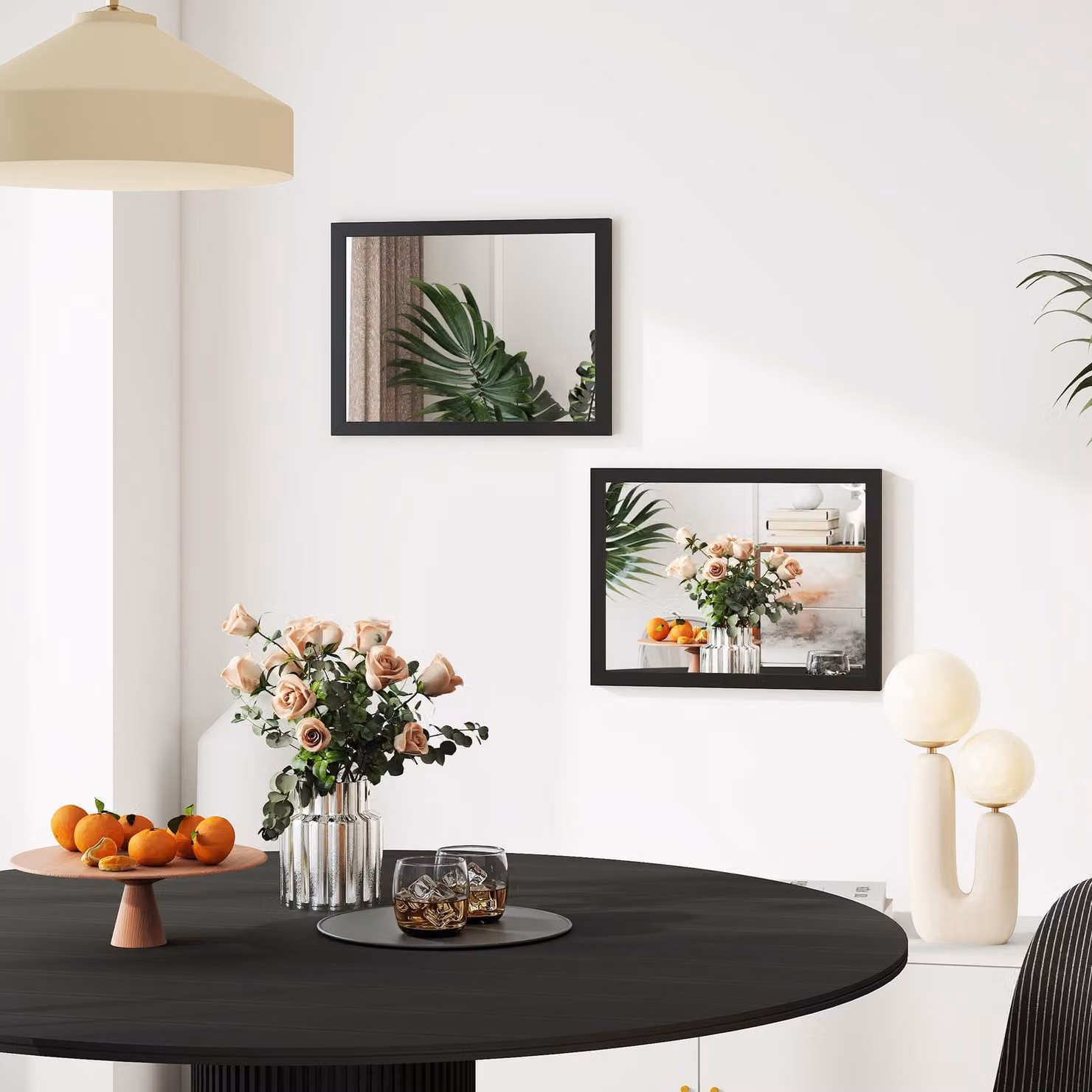 HOMCOM Set of 2 Classic Rectangular Wall-Mounted Glass Mirrors, Black, W: 30 cm, H: 40 cm – 4
