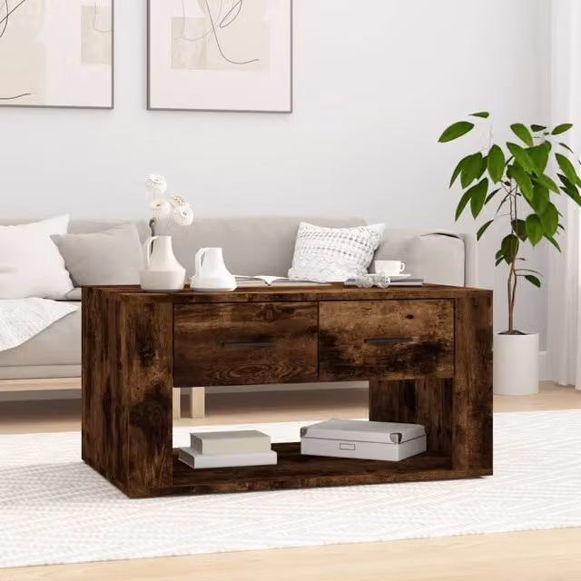 Berkfield Home Smoked Oak Coffee Table in Brown, W/D/H: 80 x 50 x 40 cm – 1
