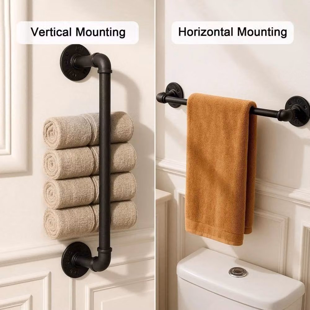 EONLION Black Metal Industrial Wall Mounted Towel Rail and Clothes Hanger, Width: 100 cm – 2