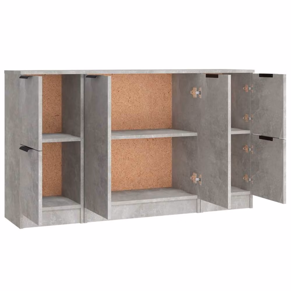 Berkfield Home Set of 3 Minimalist Sideboards in Concrete Grey Matt MDF – 3