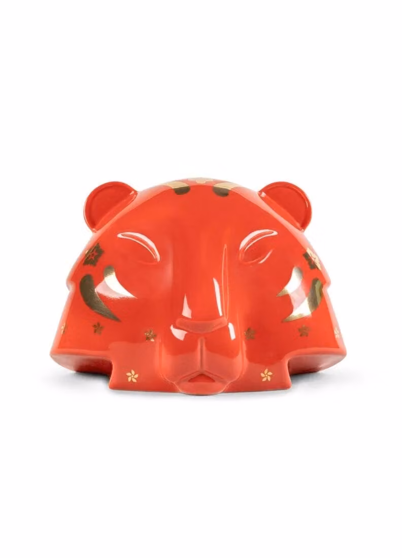 Lladró The Tiger Porcelain Sculpture in Red and Gold
