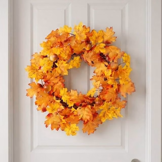 Garden Greatness Harvest Autumn Leaf and Acorn Wreath, Multicolour Orange, Diameter: 40 cm