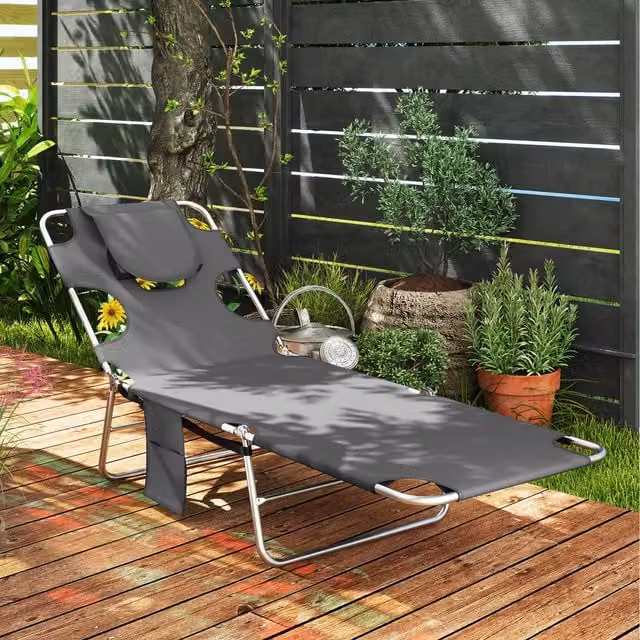 Outsunny Portable Beach Chaise Lounge in Dark Grey