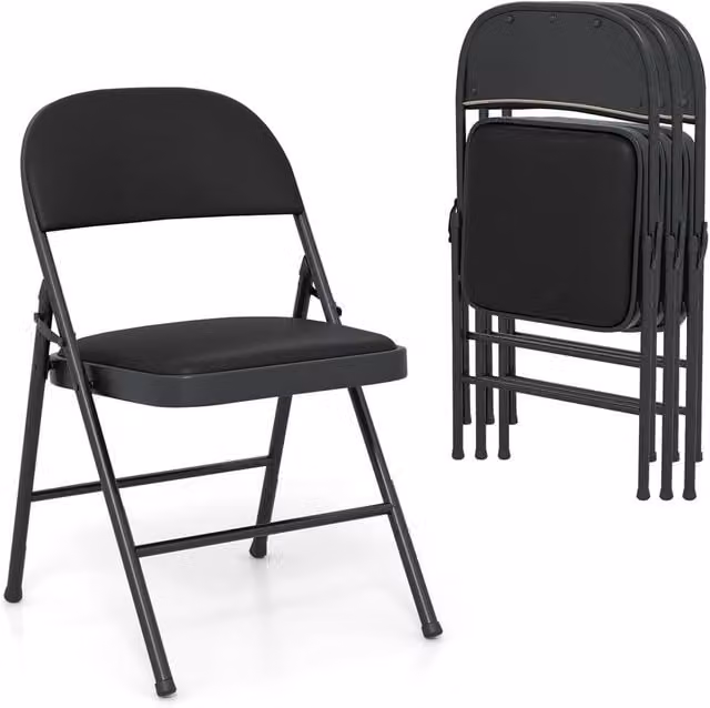 Gymax 4 Pack of Black Padded Folding Chairs with Metal Frame – 1
