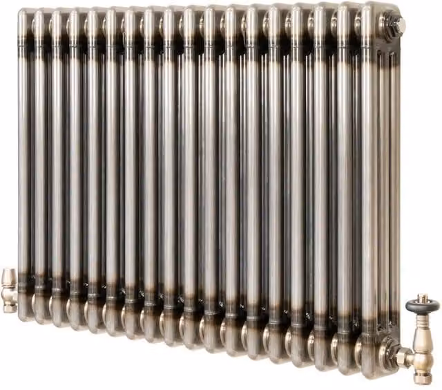 Monstershop Traditional 3 Column Steel Radiator and Valves in Silver, H: 830 mm, W: 600 mm