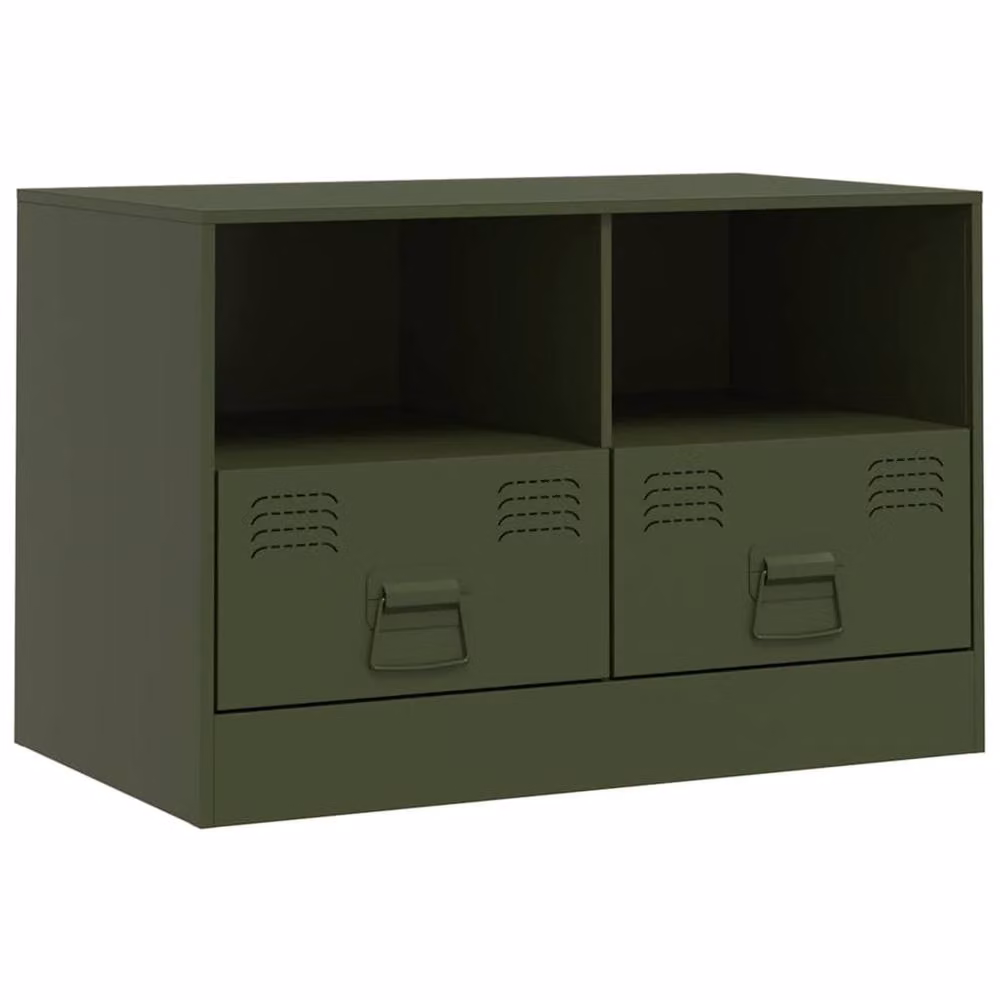 Berkfield Home Industrial Steel TV Cabinet in Olive Green, W: 67 cm, D: 39 cm, H: 44 cm – 3