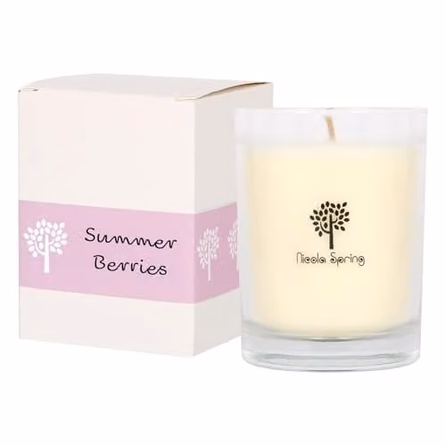 Nicola Spring Summer Berries Soy Wax Scented Candle, 160g, Fruity Fragrance in a Transparent Glass Jar