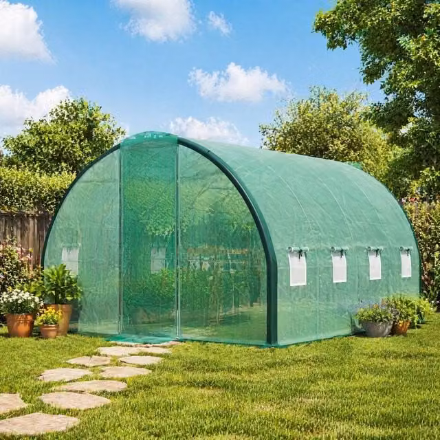 STILVORA Green Walk-In Greenhouse with Hinged Doors and Mesh Windows, W: 4 m, D: 3 m, H: 2.4 m