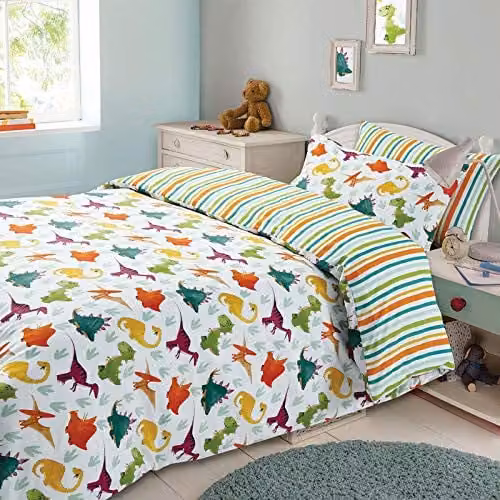 Dreamscene Dinosaur Polycotton Duvet Cover and Pillowcase Set, Multicolour, W/D/H: 150 x 120 x 40 cm – 1